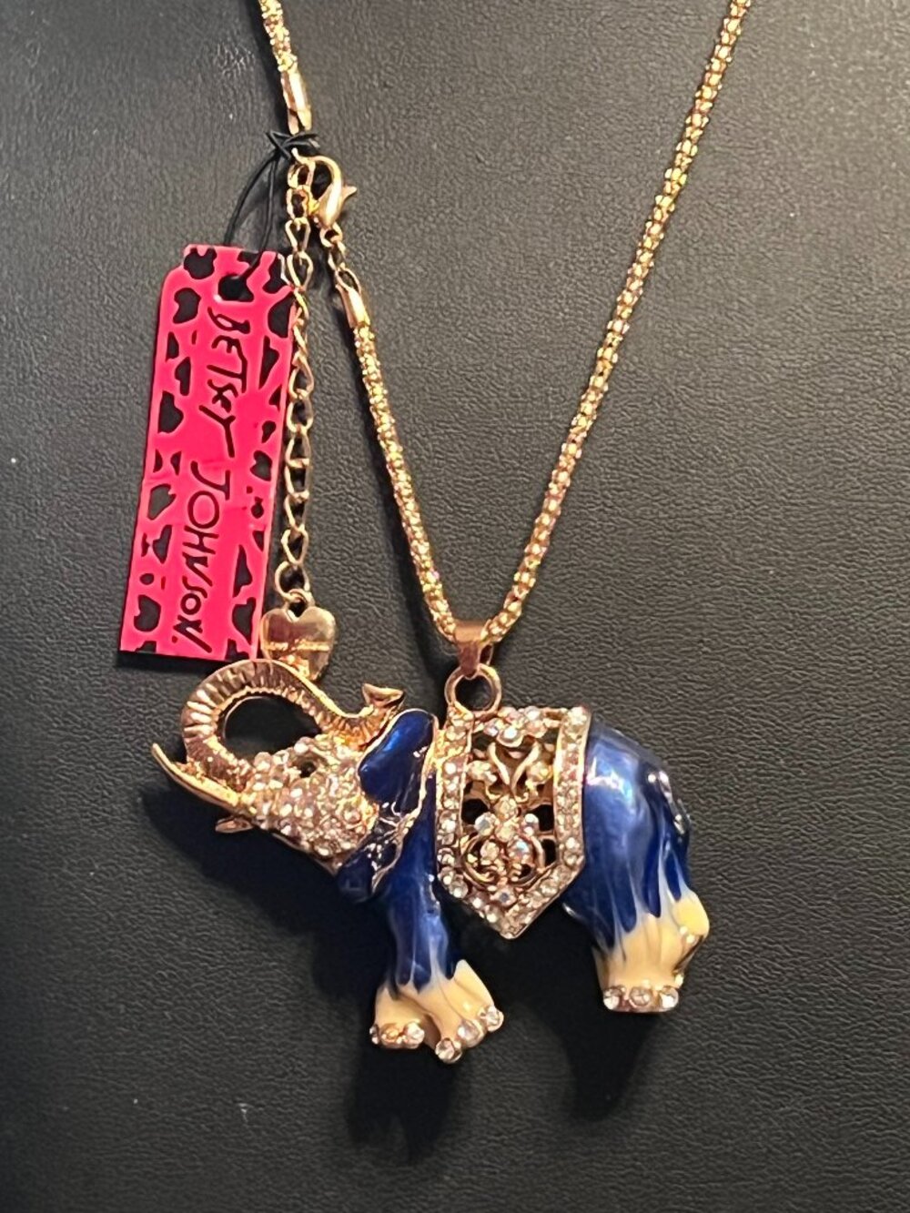 Betsey Johnson Goldtone Jeweled Elephant Pendant Necklace (M004)